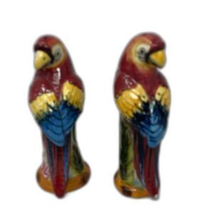 Vintage Parrot Bird Porcelain Salt & Pepper Shakers Set 2 Red Green & Black 5.5"